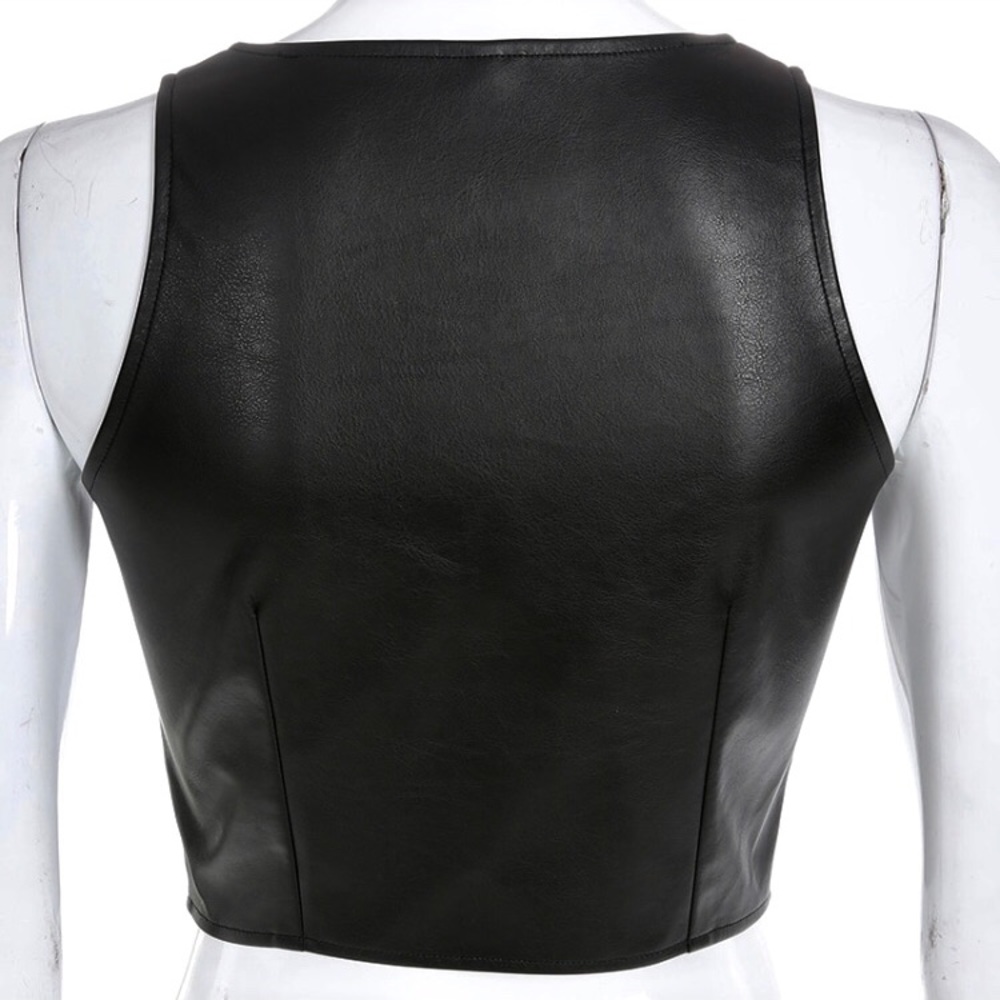 Vegan Leather Inverted Pentagram Zipper Vest - Picture 7 of 8